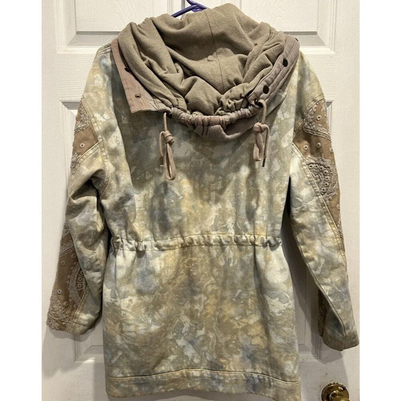 Free People Parka/Anorak Tie Dye Hooded Cowl Neck Embroidered XS Jacket - Picture 9 of 14